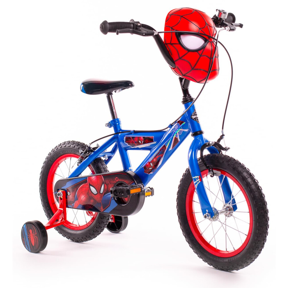 Huffy Boys Spiderman Bike 14 Inch Wheel with Spiderman Mask Handlebars Ages 4-6, 105-117cm, Blue