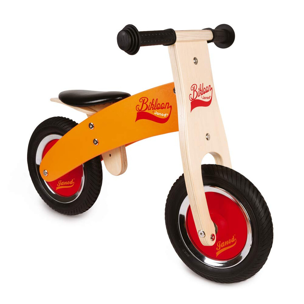 Janod - My First Wooden Little Bikloon Balance Bike - Learning Balance and Autonomy - Orange and Red - from 2 Years Old, J03263