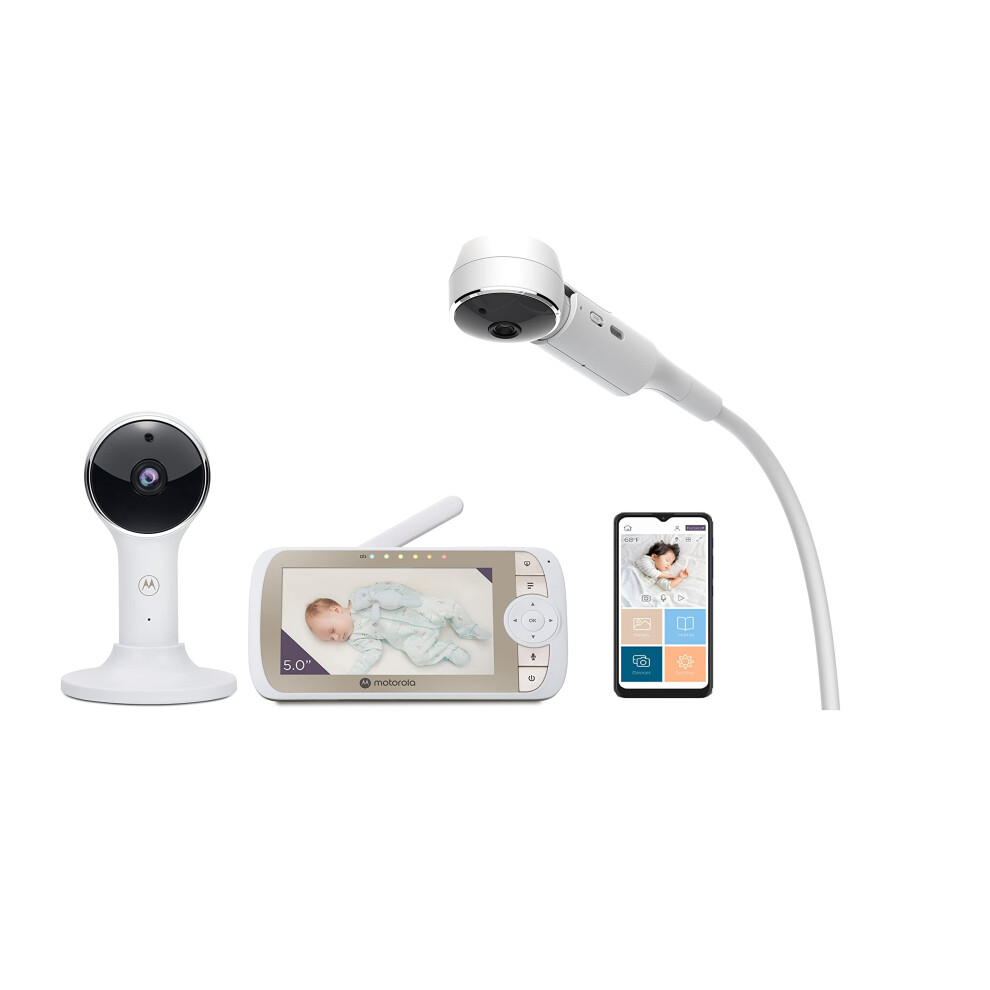 Motorola Nursery VM65X Connect - Halo Video Baby Monitor with Crib Holder - 5 inch Parent Unit and WiFi App - Flexible Magnetic Camera Mount, White