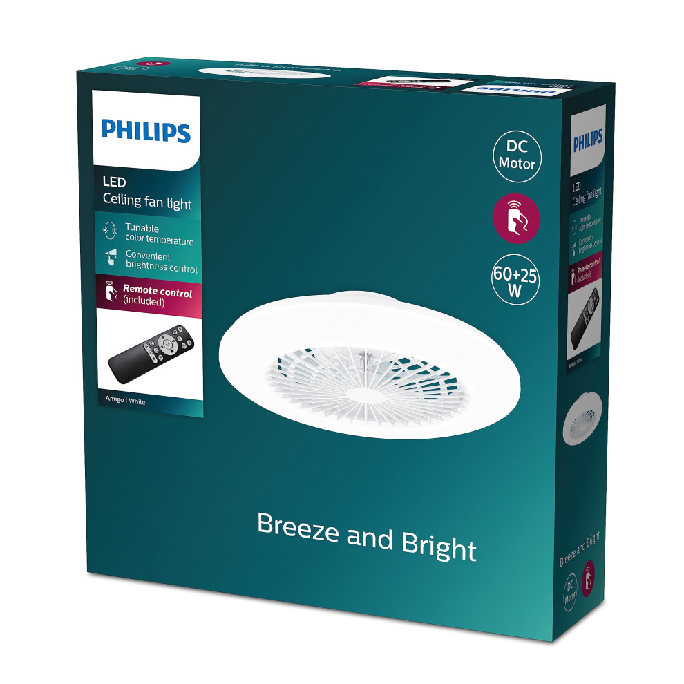 Philips Amigo Fan Light Flat Led 25W Plus 60W Remote Control Round - White