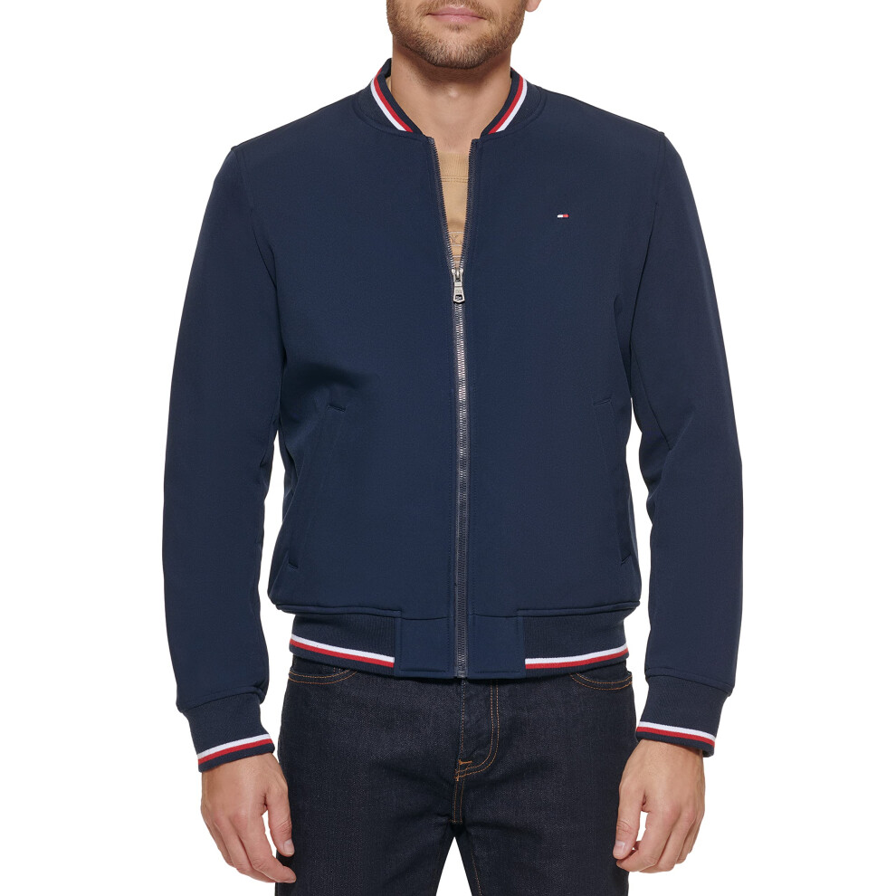 Tommy Hilfiger Men's Lightweight Varsity Rib Knit Bomber Jacket, Midnight Soft Shell, 3XL