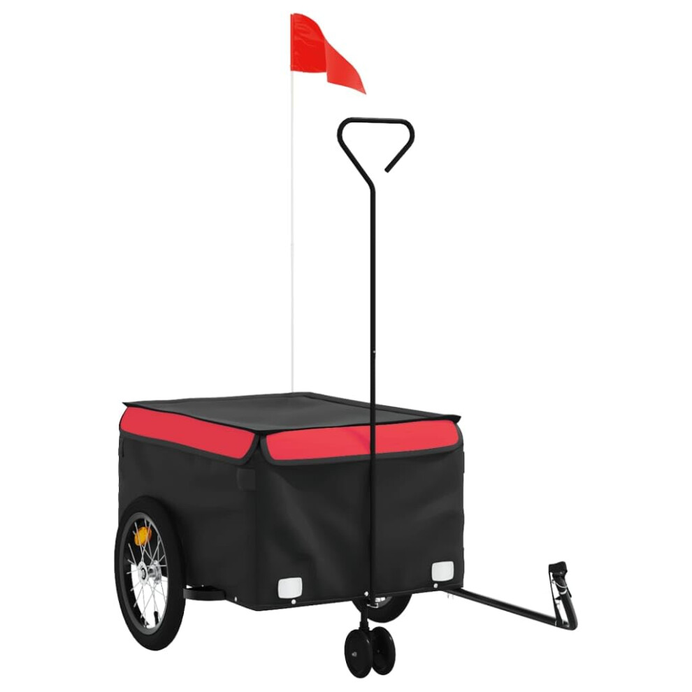 vidaXL Bike Trailer Bicycle Cargo Cart - 45 kg Load Capacity, Iron Construction, 124 x 62.5 x 52 cm, Black/Red