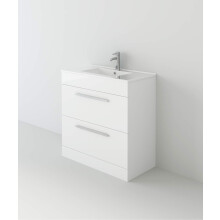 VeeBath Sphinx Minimalist Bathroom Vanity Basin Cabinet Unit White High Gloss 2 Drawer Storage Sink Furniture - 800mm