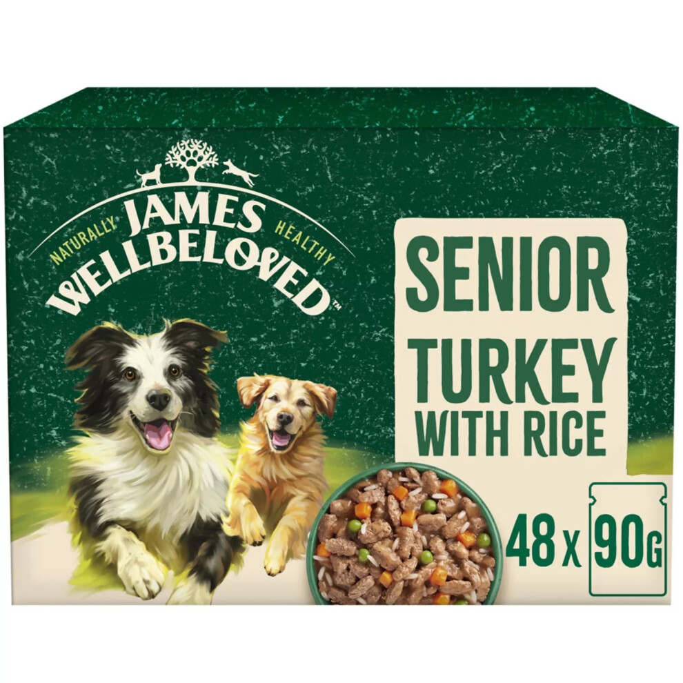 James Wellbeloved 48 X 90G Senior Wet Dog Food Turkey In Gravy Pouch
