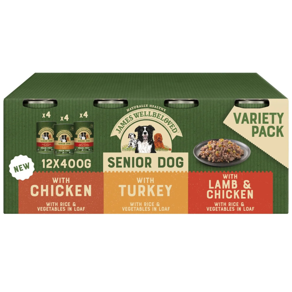 James Wellbeloved 12 X 400G Senior Wet Dog Food Tins Chicken Turkey Lamb In Loaf