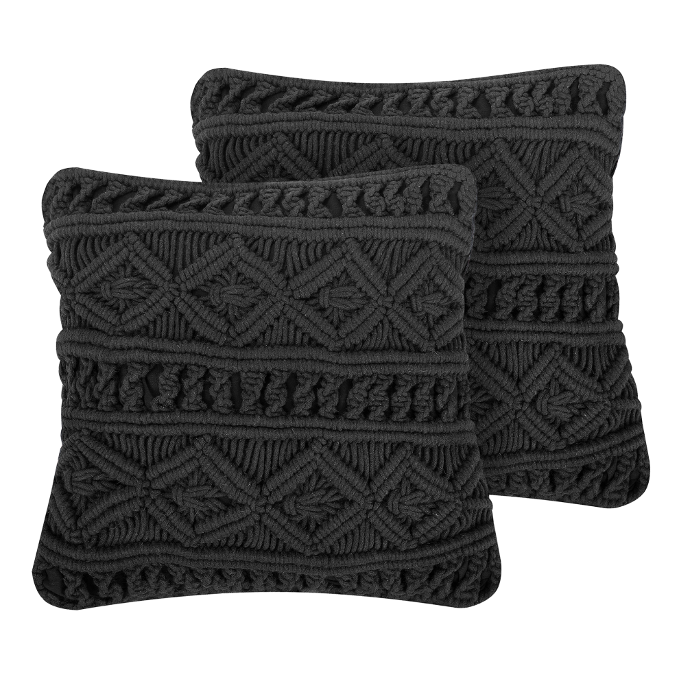 Set of 2 Cushions MacramÃ© Black MUDANYA 45 x 45 cm