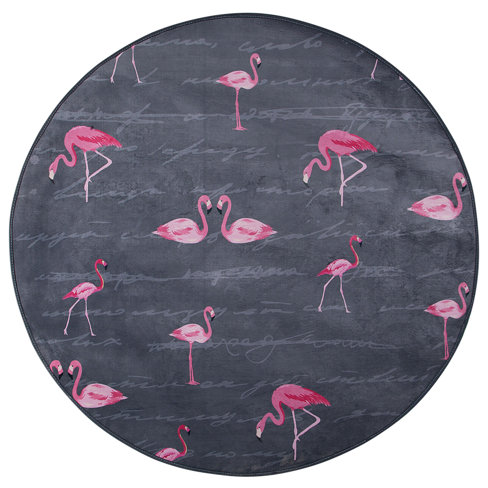 Round Area Rug Flamingo Print  120 cm Grey KERTE