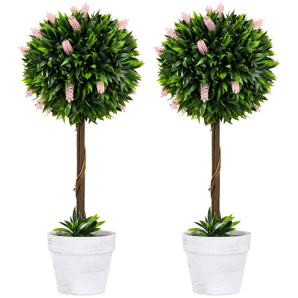 Set Of 2 Decorative Artificial Plants Ball Trees With Flower