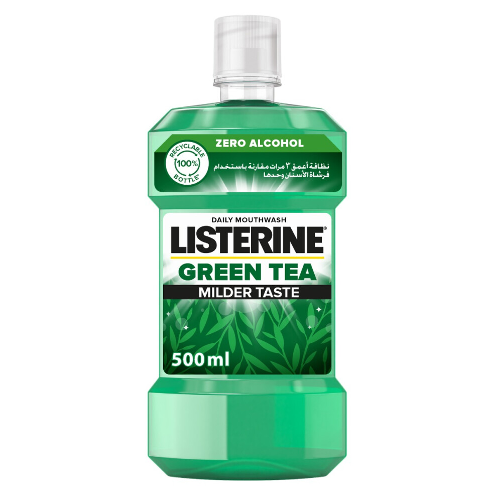 Green Listerine Mouthwash Tea, Kills Bad Breath Germs, Gentle & Refreshing, With Tea Extract, 500Ml