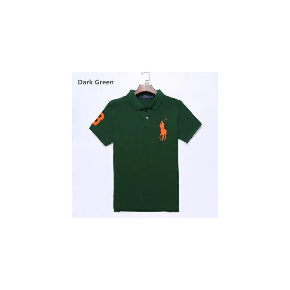 (Dark green, 2XL) Men's Ralph Lauren Custom Fit Polo Shirt Cotton Short Sleeve Large Pony Polo Top