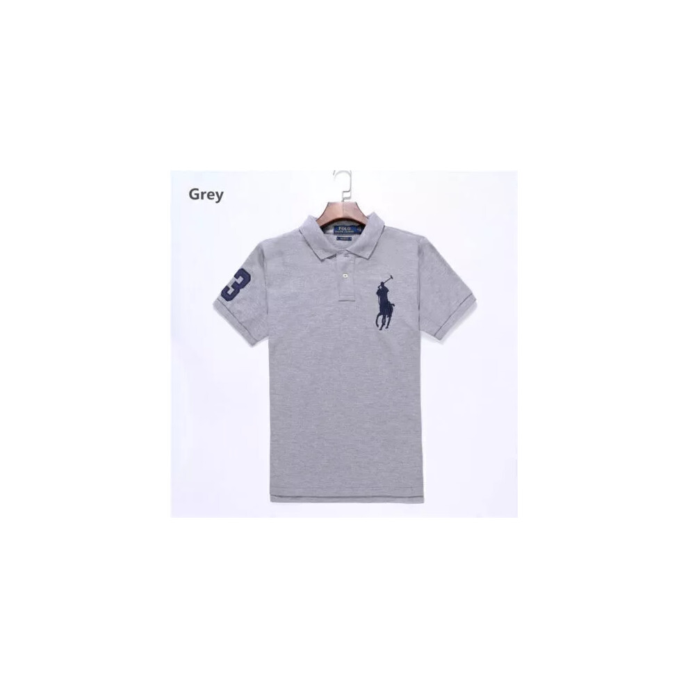 (Grey, 2XL) Men's Ralph Lauren Custom Fit Polo Shirt Cotton Short Sleeve Large Pony Polo Top