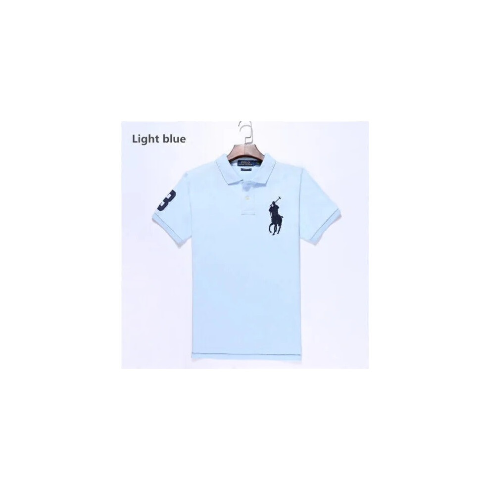 (Light blue, 2XL) Men's Ralph Lauren Custom Fit Polo Shirt Cotton Short Sleeve Large Pony Polo Top