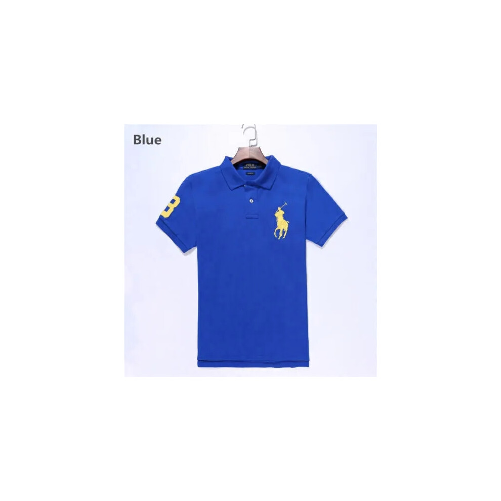 (Blue, S) Men's Ralph Lauren Custom Fit Polo Shirt Cotton Short Sleeve Large Pony Polo Top