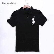 (Black & white, XL) Men's Custom Fit Polo Shirt Cotton Short Sleeve Large Pony Polo Top