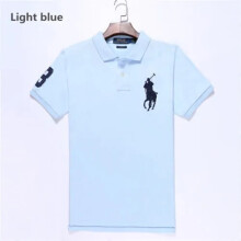 (Light blue, M) Men's Custom Fit Polo Shirt Cotton Short Sleeve Large Pony Polo Top