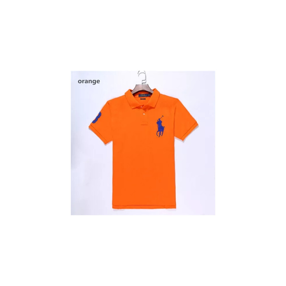 (Orange, L) Men's Ralph Lauren Custom Fit Polo Shirt Cotton Short Sleeve Large Pony Polo Top