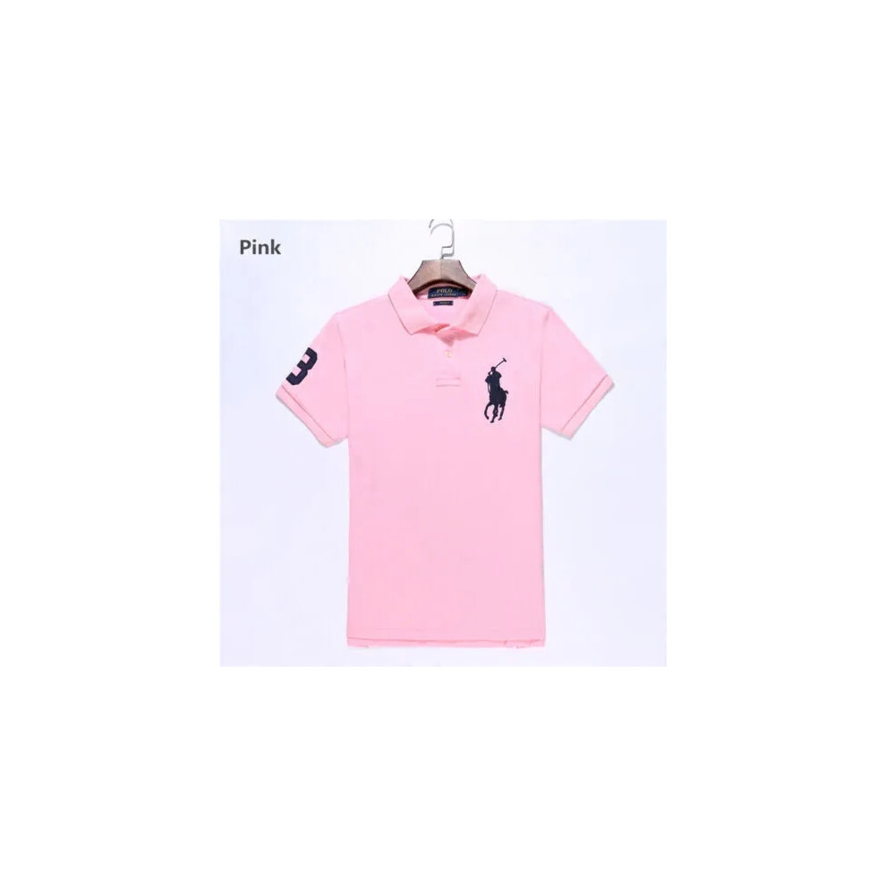 (Pink, L) Men's Ralph Lauren Custom Fit Polo Shirt Cotton Short Sleeve Large Pony Polo Top