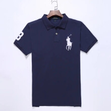 (Navy & white, L) Men's Custom Fit Polo Shirt Cotton Short Sleeve Large Pony Polo Top