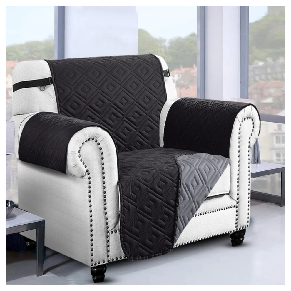 (1 Seater Sofa Cover, Black & Dark Grey) Pet Sofa Slipcovers 1 2 3 Seater Furniture Cover