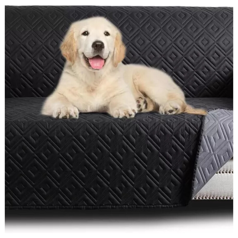 (2 Seater Sofa Cover, Black & Dark Grey) Pet Sofa Slipcovers 1 2 3 Seater Furniture Cover