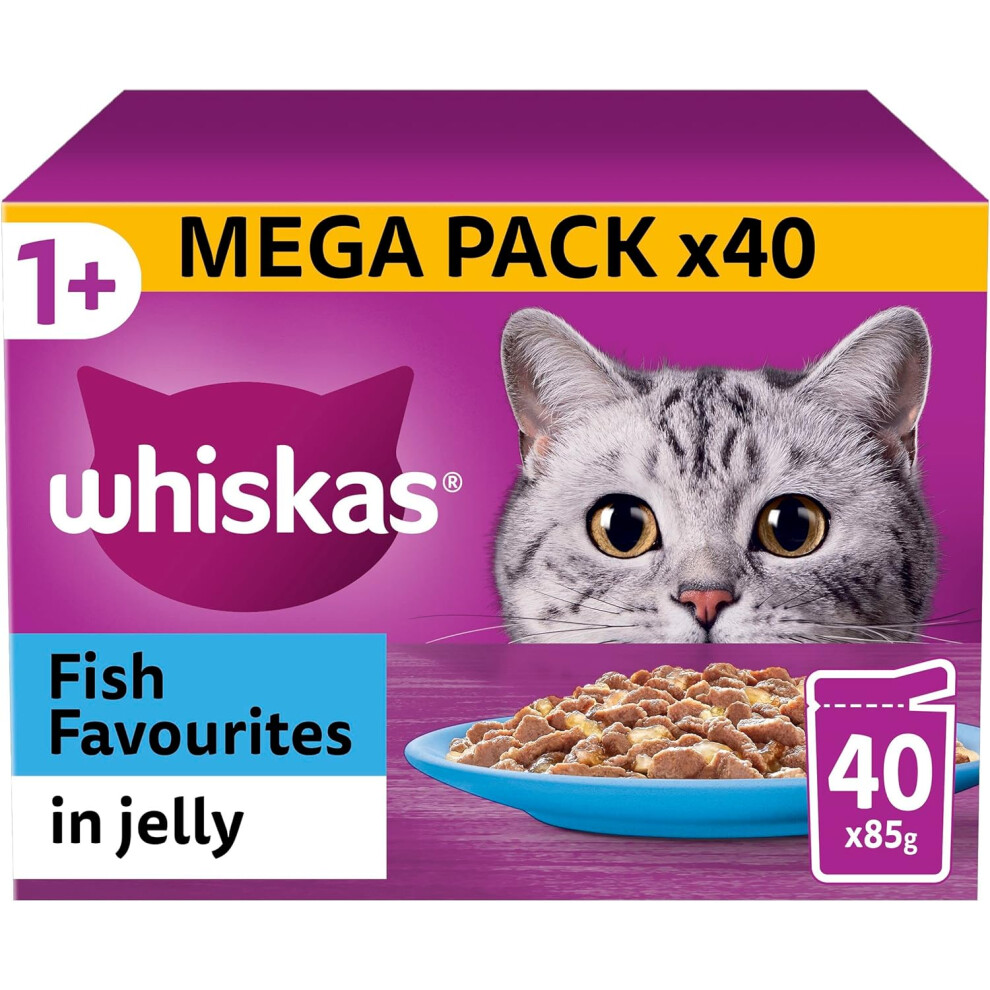 Whiskas 1+ Adult Cat Fish Selection Pouches in Jelly, 40 x 85 g