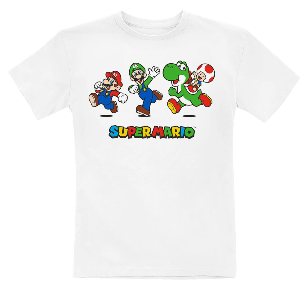 (3-4 Years, White) Super Mario Childrens/Kids Running T-Shirt