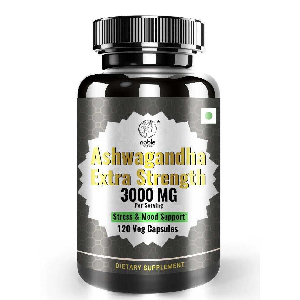 Noble Nature Ashwagandha Extra Strength 3000mg Stress Relief Formula 120 Veg Capsules