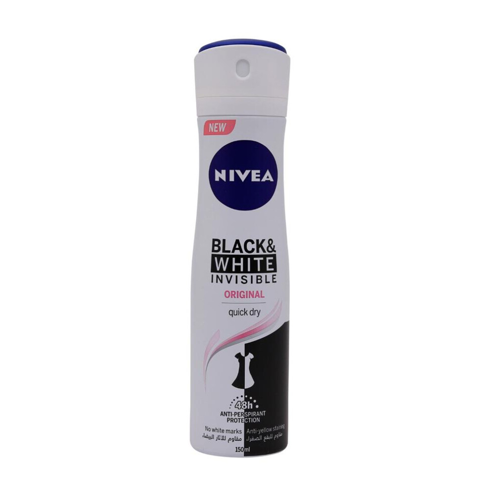 Nivea Invisible & For Women Deodorant Spray Effective Odor Protection With No Marks On Clothes 150Ml Black/White
