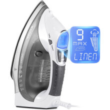 (Updated) 2400 Watt Steam Iron with LCD Display, Variable Temperature and Double Ceramic Coated Soleplate, 8ft Power Cord and 340ml Water Tank
