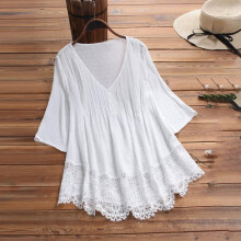 (#2-White, 2XL = 22) Plus Size 8-28 Womens Lace Tunic Tops Ladies Print Casual Baggy T Shirt Blouse