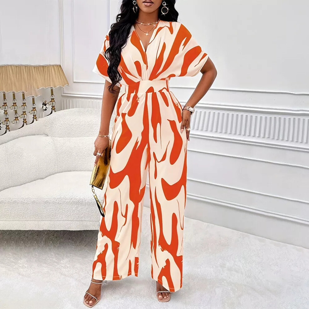 (Orange, XXL = 14) Womens Summer V Neck Jumpsuit Office Ladies Party Wide Leg Romper Pants Playsuit-image-OPC-PF2QRKC-NEW
