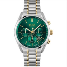 NEW HUGO BOSS CHAMPION HB1513878 SILVER GOLD & GREEN TONE MEN'S WATCH