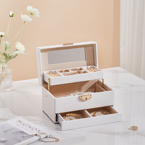 Living And Home (White) Lockable Jewellery Storage Box with Drawer 2