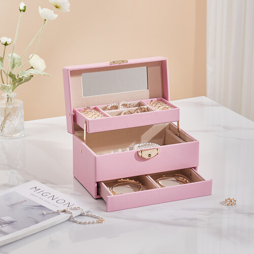 Living And Home (Pink) Lockable Jewellery Storage Box with Drawer 2