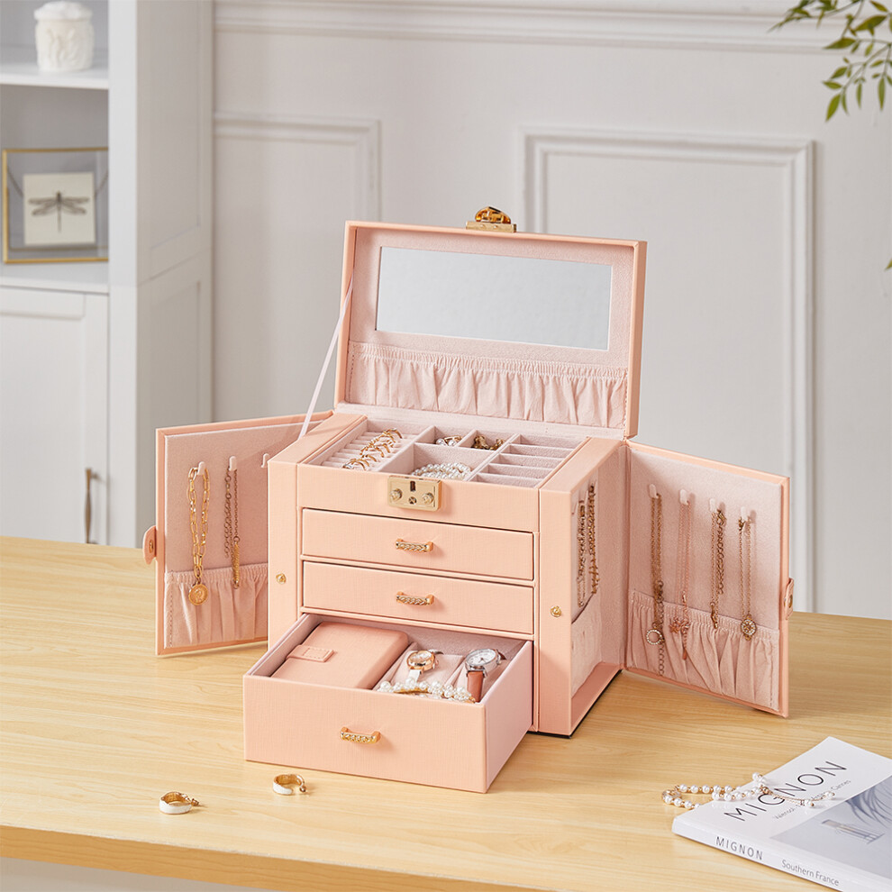 (Pink) Jewellery Box Organizer with Large Capacity