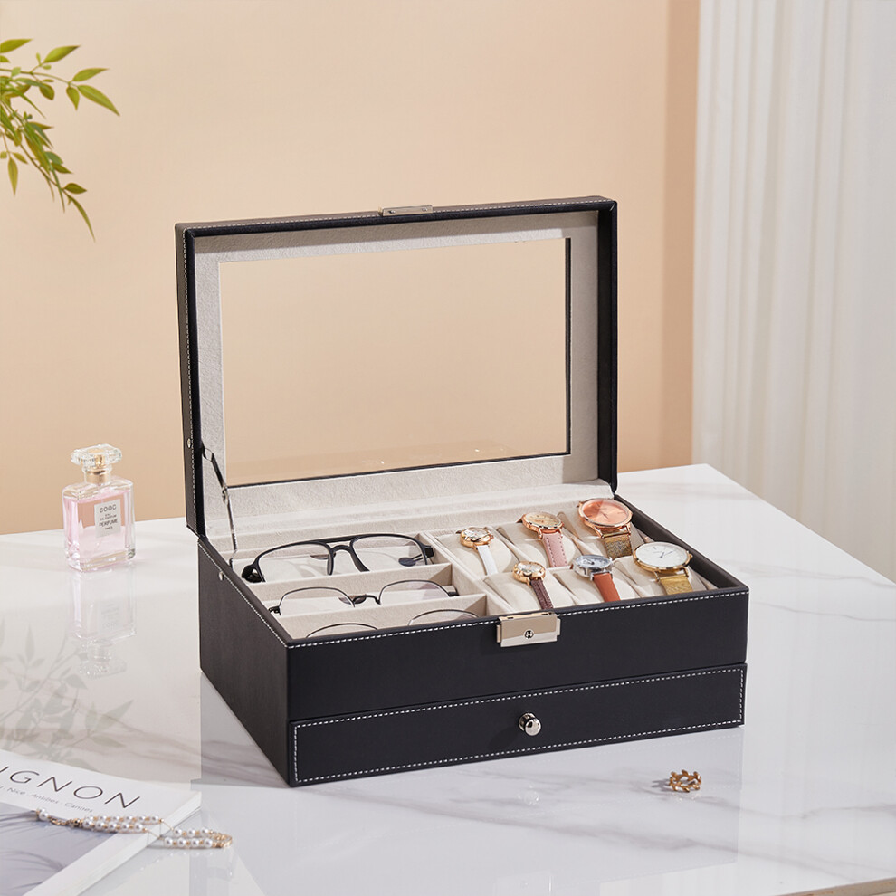 Black Synthetic Leather Jewellery Watch Storage Box
