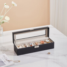 6-Slot Elegant Faux Leather Watch Display Case