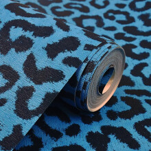 (Blue) 10M Modern Animal Leopard Matt Waterproof Embossed Textured PVC Wallpaper Roll