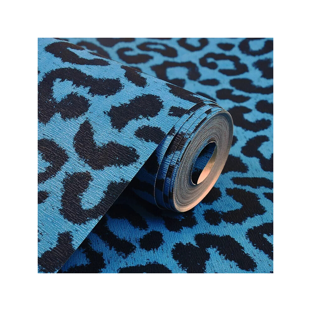 (Blue) 10M Modern Animal Leopard Matt Waterproof Embossed Textured PVC Wallpaper Roll