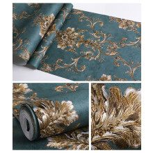(Peacock Blue) 10M New Retro Luxury Gold Damask Wallpaper Deep Embossed Textured Non-woven Roll