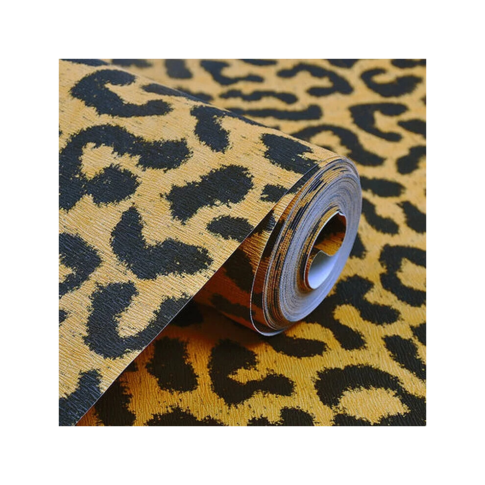 (Gold) 10M Modern Animal Leopard Matt Waterproof Embossed Textured PVC Wallpaper Roll