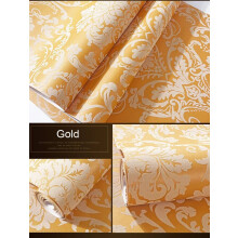 (Gold) 9.5m 5 Colors Luxury Damask Embossed Flocked Textured Non-woven Wallpaper Roll