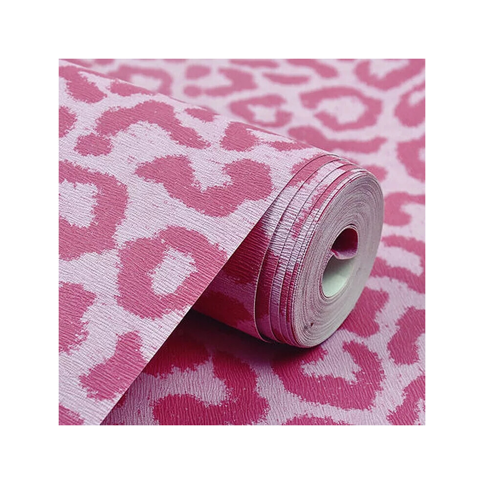 (Pink) 10M Modern Animal Leopard Matt Waterproof Embossed Textured PVC Wallpaper Roll