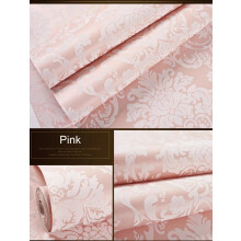(Pink) 9.5m 5 Colors Luxury Damask Embossed Flocked Textured Non-woven Wallpaper Roll