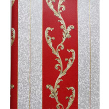 (B Stripe Red) 10M Elegant Gold Damask Waterproof Wallpaper Murals Embossed Textured PVC Roll