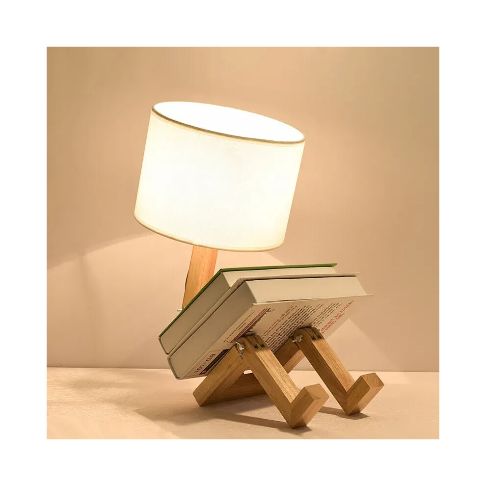 (UK plug) Adjusted Robot Shape Table Lamp E27 Wooden Fabric Bedroom Fold-able Desk Light for Living Room Study Room Drop Shipping