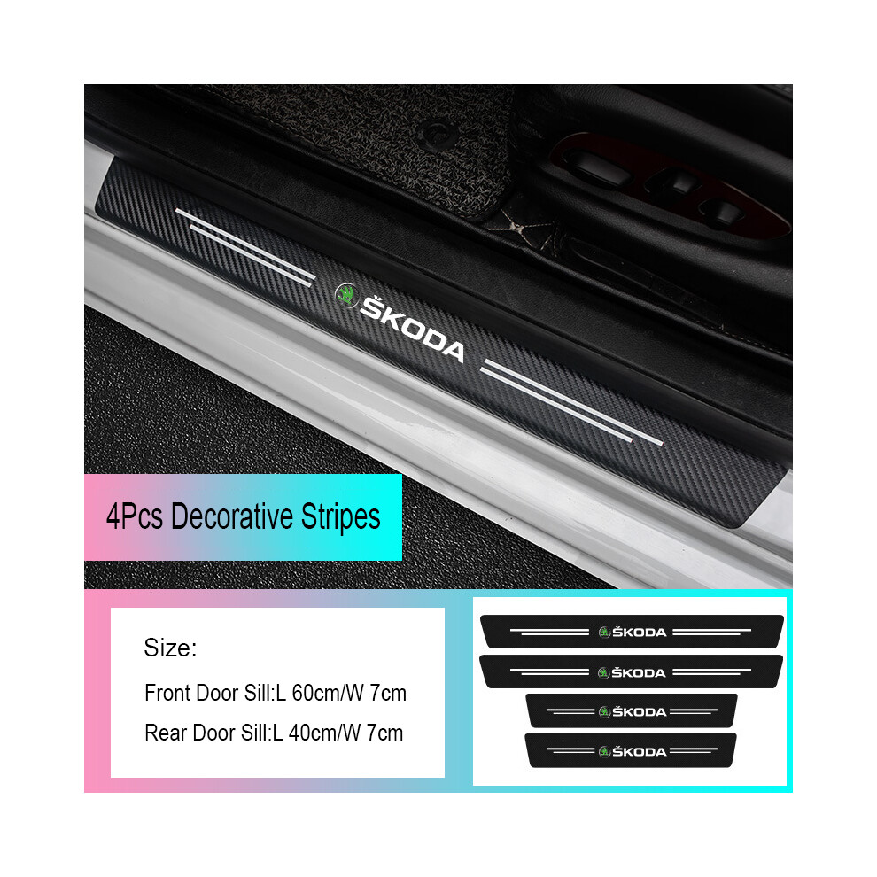 (For Skoda) 4Pcs Car Door Sill Scuff Plate Carbon Fiber Stickers Decor