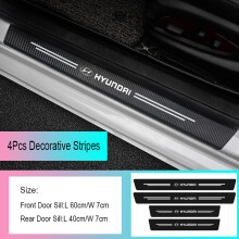 (For Hyundai) 4Pcs Car Door Sill Scuff Plate Carbon Fiber Stickers Decor