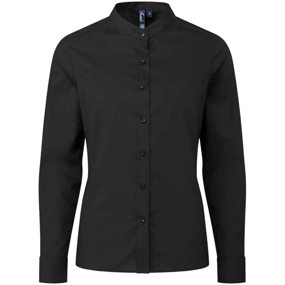 (S, Black) Premier Womens/Ladies Banded Grandad Collar Formal Shirt
