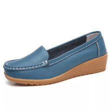 (Blue, UK Size 3=Tag Size 36) Womens Wedges Loafer Non-Slip Loafers Ladies Slip On Work Soft Wedge Boat Shoe